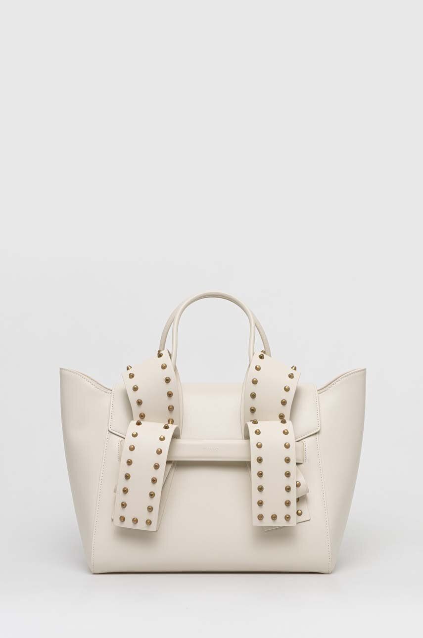 Kožená kabelka Pinko bílá barva - bílá -  Hlavní materiál: 100 % Telecí kůže Podšívka: 100