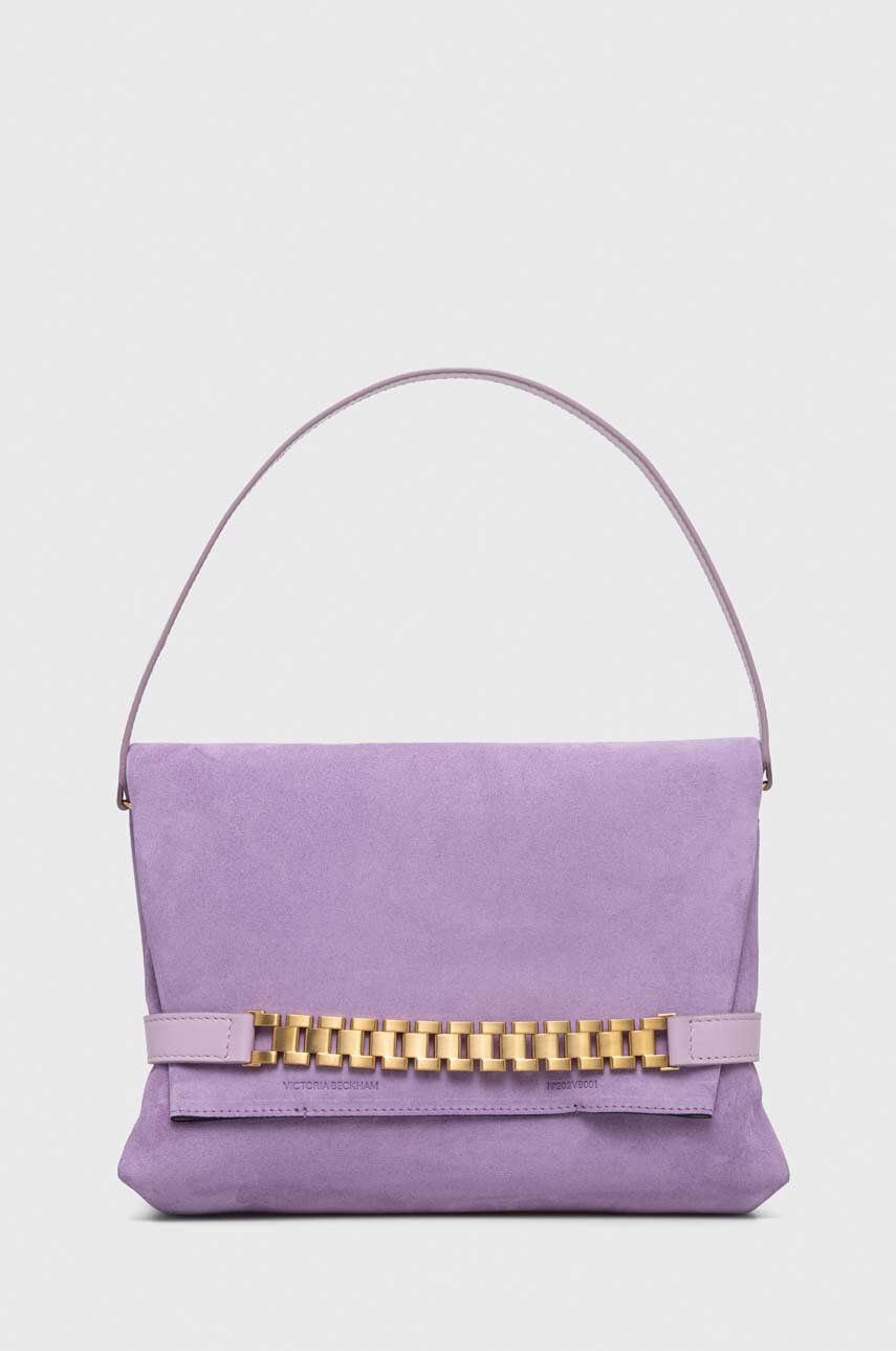 Semišová kabelka Victoria Beckham fialová barva - fialová -  100 % Jehněčí kůže