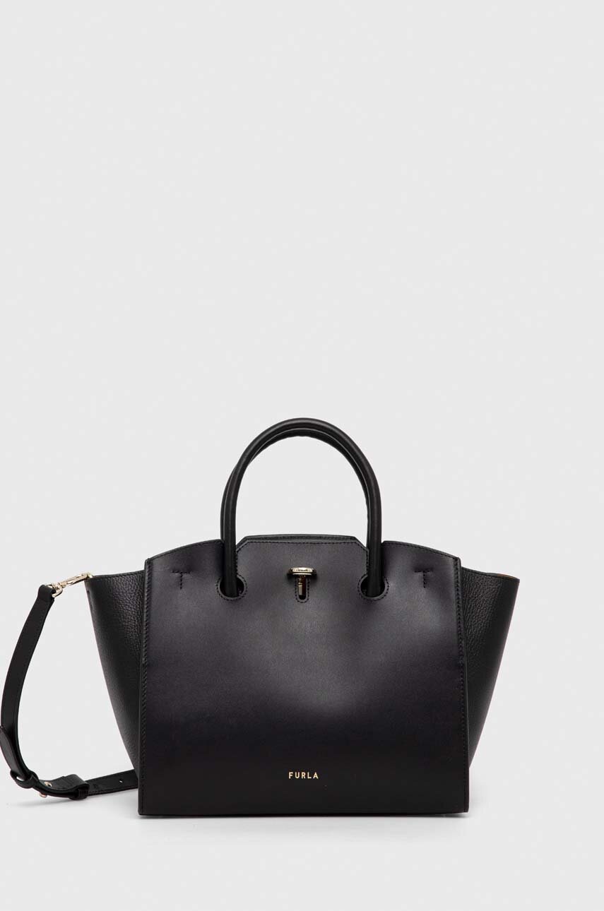 

Кожена чанта Furla в черно, Черен