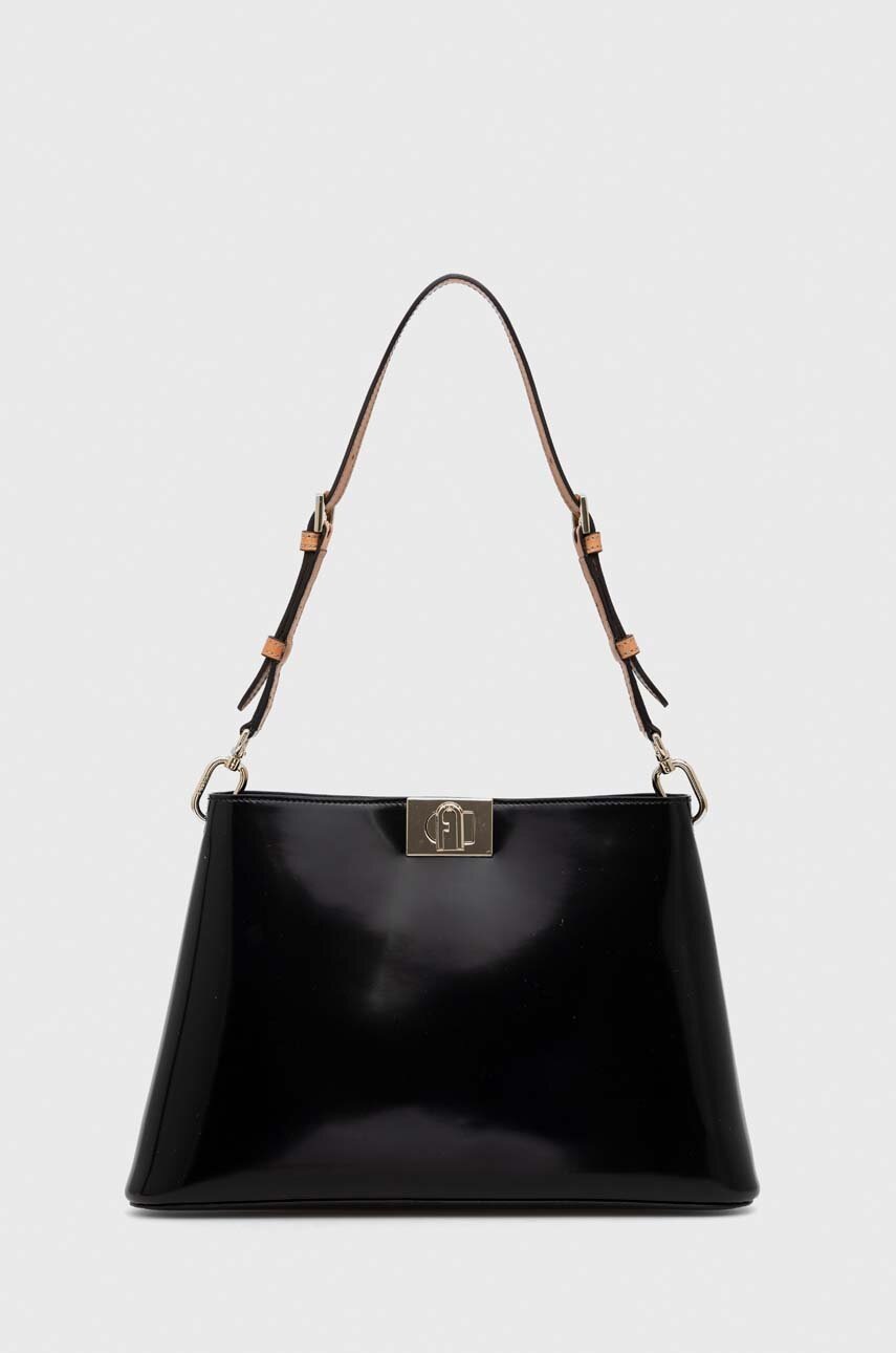 

Кожена чанта Furla в черно, Черен