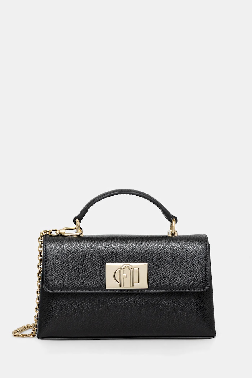 Furla poseta de piele culoarea negru