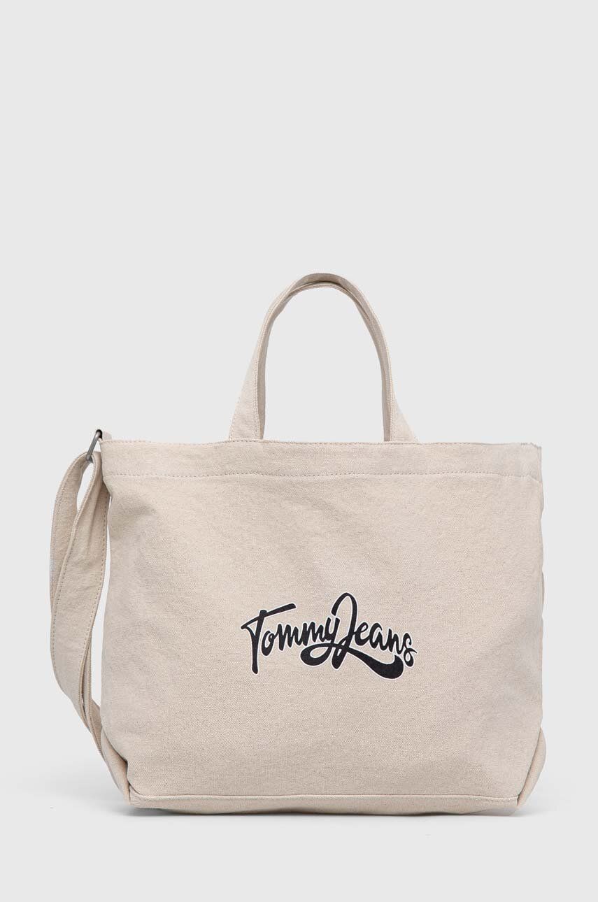 Bavlněná kabelka Tommy Jeans béžová barva - béžová -  100 % Bavlna
