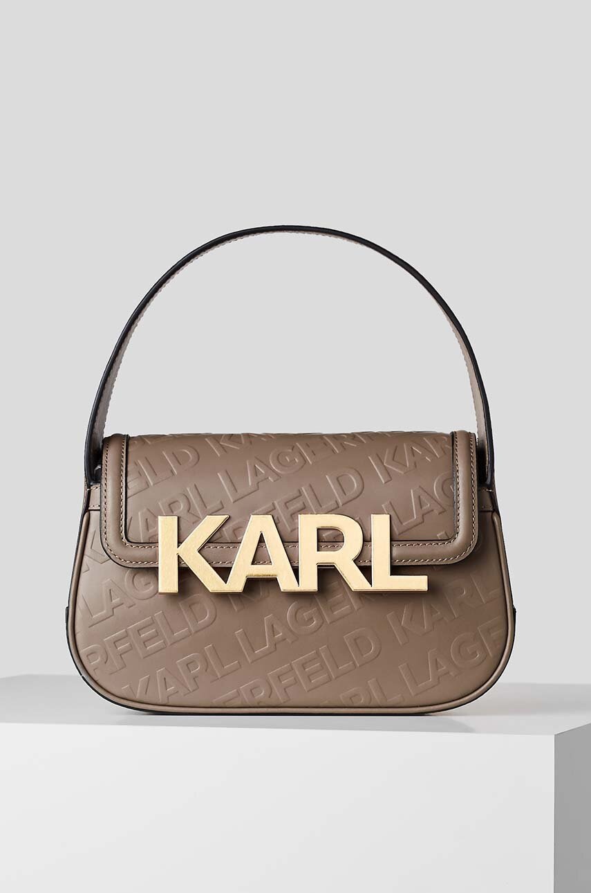 

Кожена чанта Karl Lagerfeld в лилаво, Кафяв