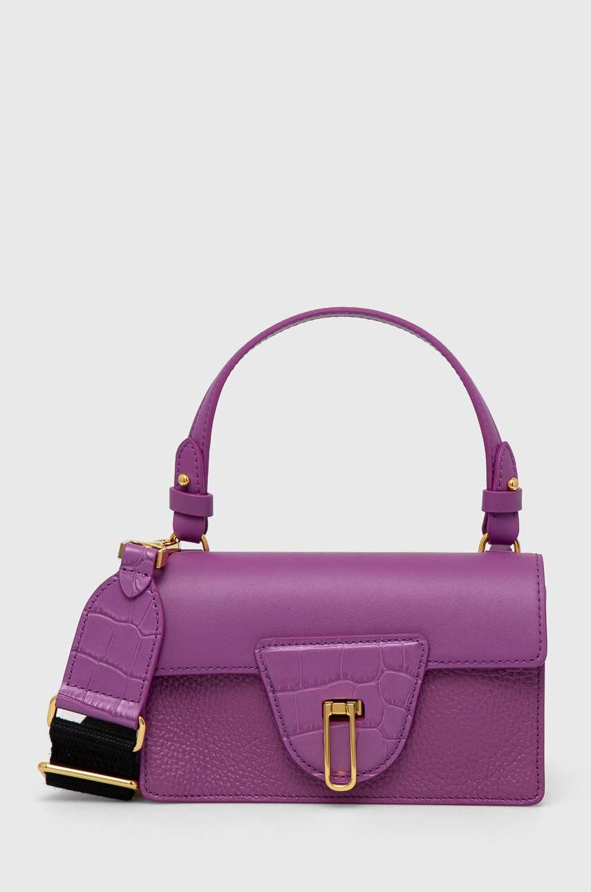 Kožená kabelka Coccinelle fialová farba