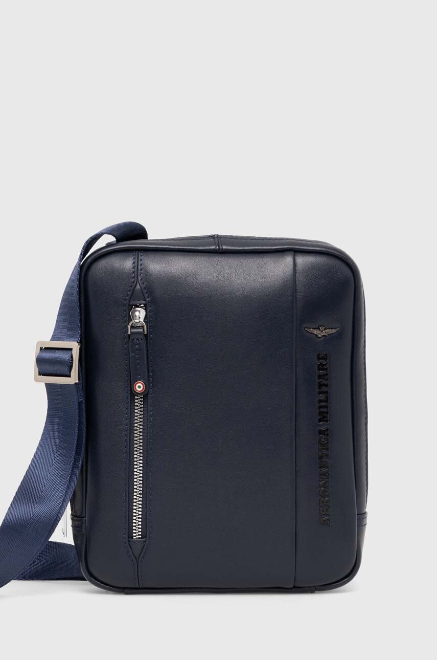 

Кожена чанта през рамо Aeronautica Militare в черно, Тъмносин