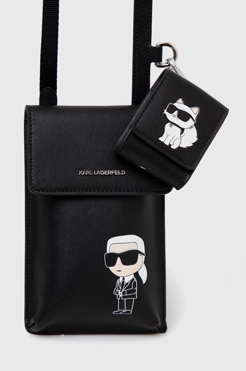 Karl Lagerfeld husa din piele pentru telefon culoarea negru