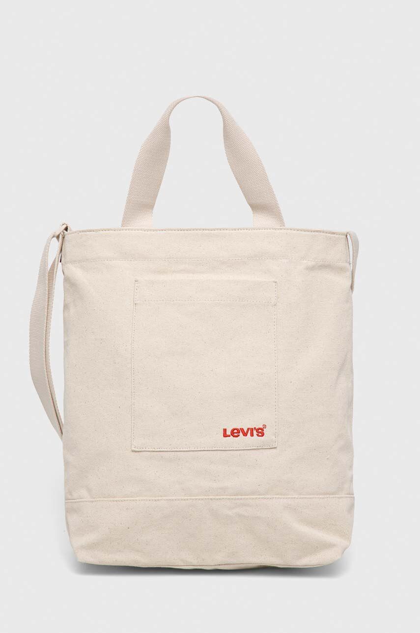 Bavlněná taška Levi′s béžová barva - béžová -  100 % Bavlna