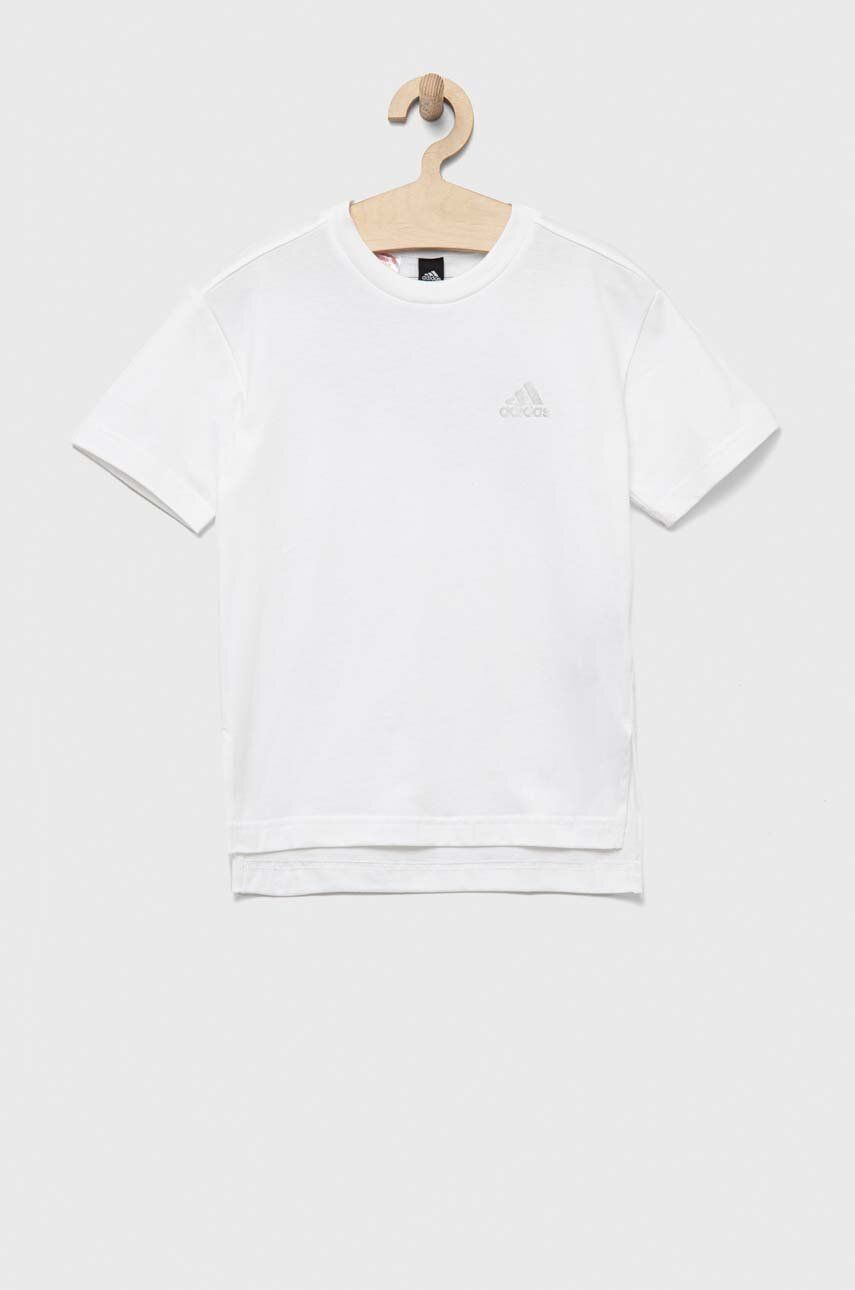 adidas tricou de bumbac pentru copii culoarea alb, cu imprimeu