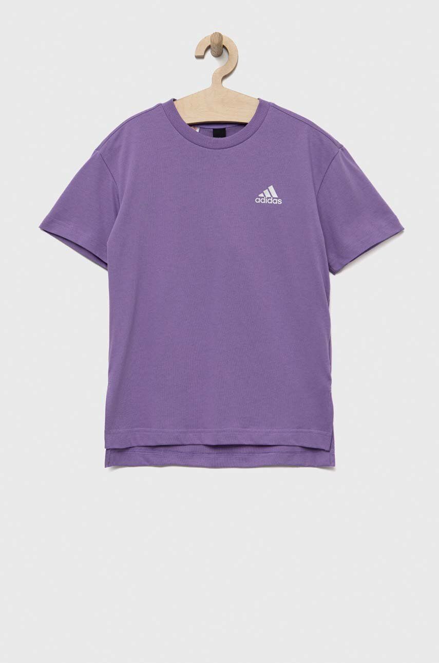 adidas tricou de bumbac pentru copii culoarea violet, cu imprimeu