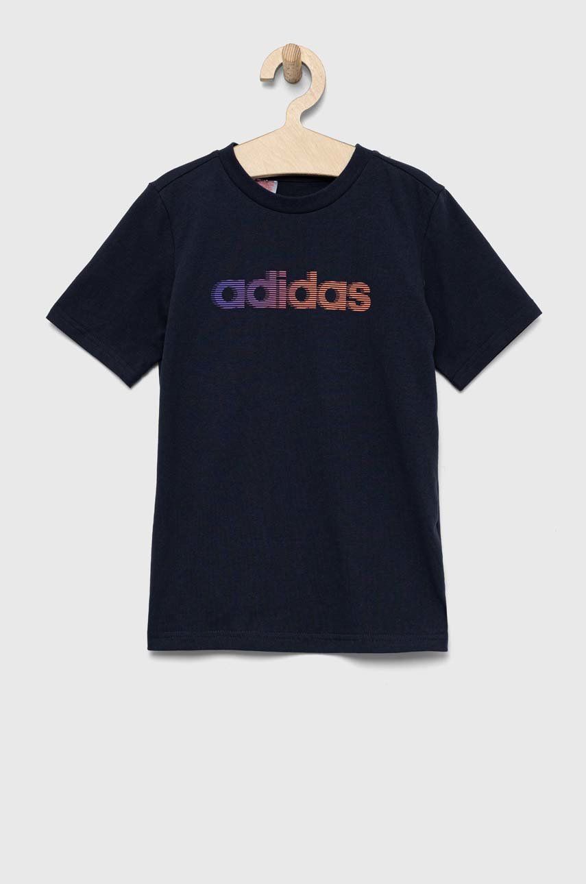 Adidas tricou de bumbac pentru copii culoarea albastru marin, cu imprimeu