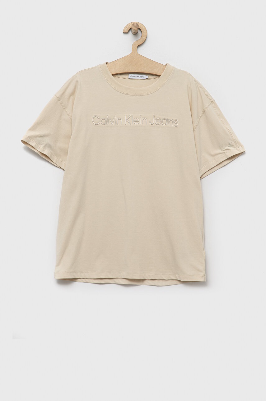 

Детска тениска Calvin Klein Jeans в бежово с апликация, Бежов