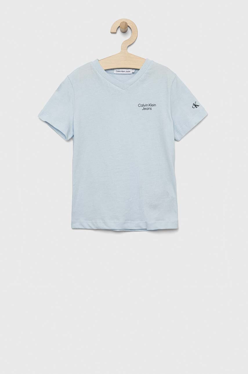 

Детска памучна тениска Calvin Klein Jeans в синьо с принт, Син