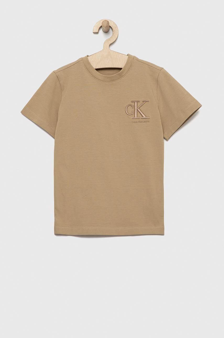 

Детска тениска Calvin Klein Jeans в бежово с апликация, Бежов