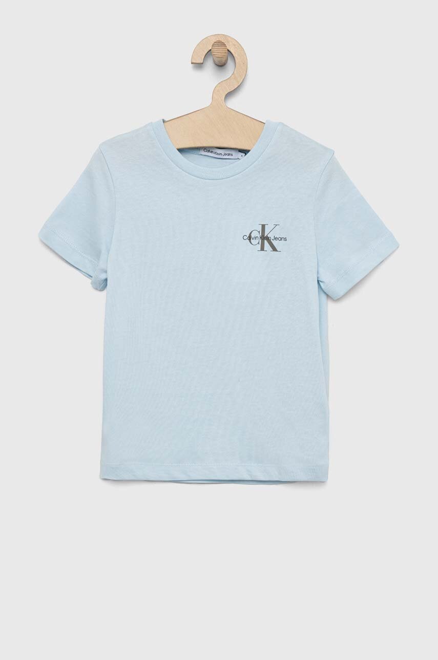 

Детска памучна тениска Calvin Klein Jeans в синьо с изчистен дизайн, Син