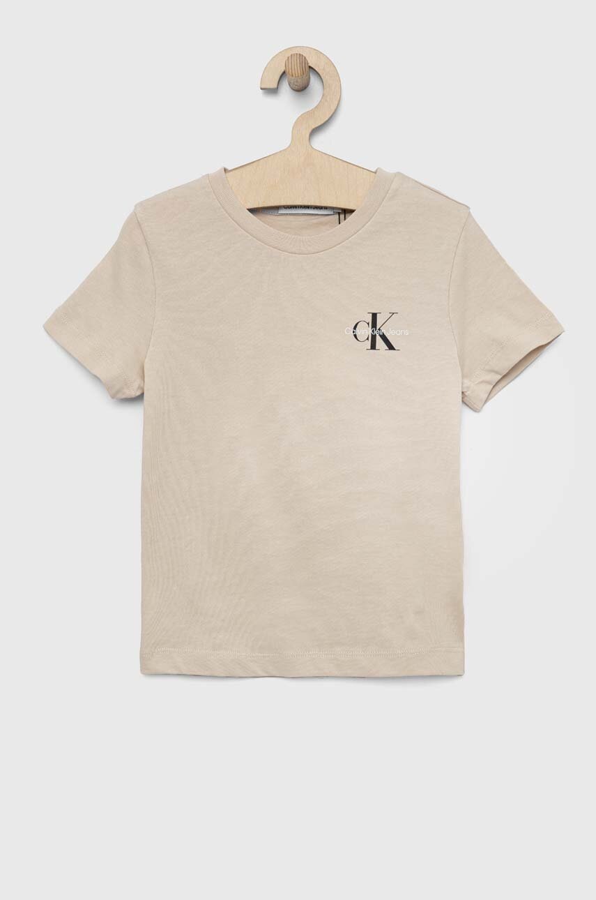 

Детска памучна тениска Calvin Klein Jeans в бежово с изчистен дизайн, Бежов