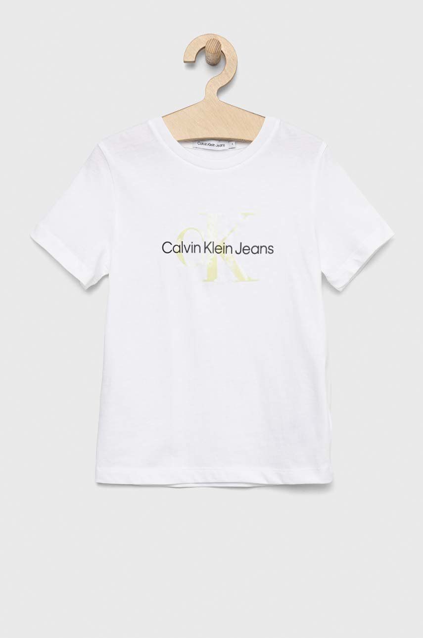 Dětské bavlněné tričko Calvin Klein Jeans bílá barva, s potiskem - bílá -  100% Bavlna