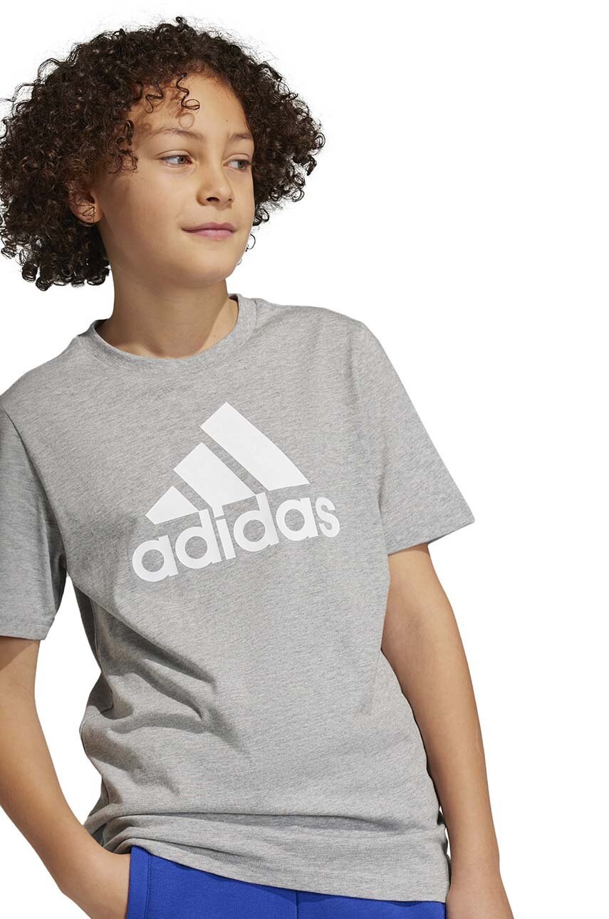 Adidas tricou de bumbac pentru copii U BL culoarea gri, cu imprimeu