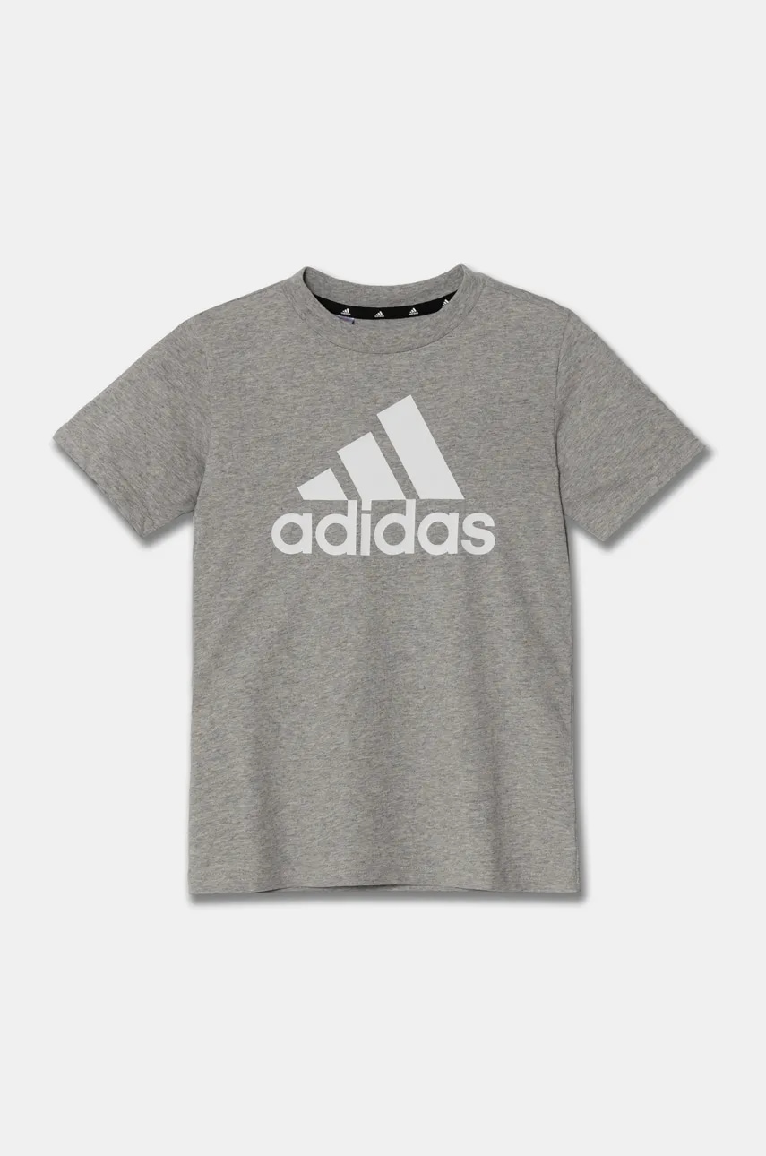 Дитяча бавовняна футболка adidas U BL колір сірий з принтом