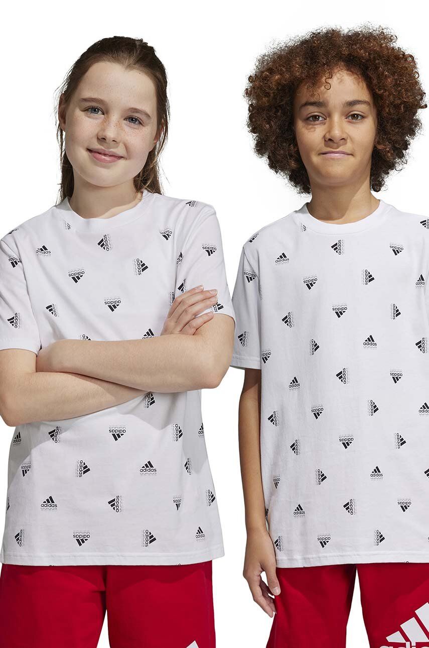 Dětské bavlněné tričko adidas U BLUV TEE bílá barva - bílá -  Hlavní materiál: 100 % Bavlna