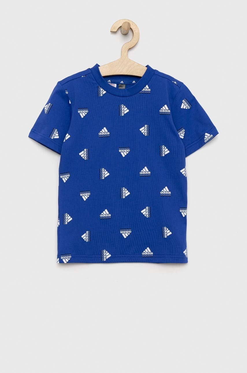 

Детска памучна тениска adidas LK BLUV CO в синьо с десен, Син