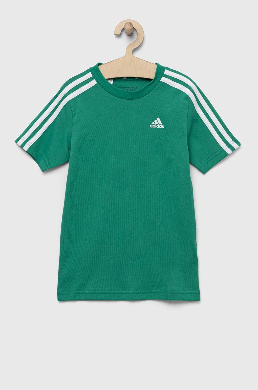 

Детская хлопковая футболка adidas U 3S цвет зелёный с аппликацией