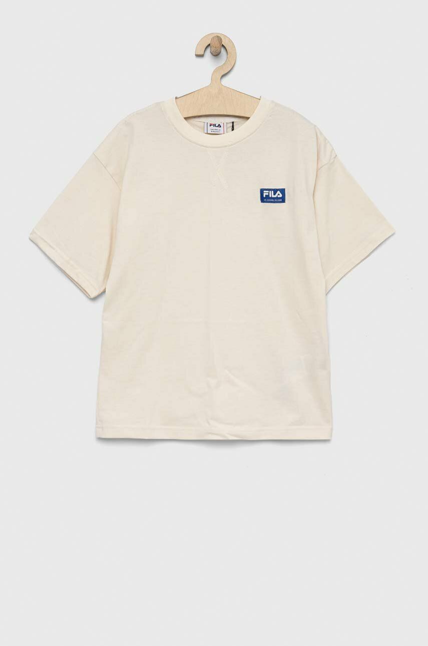 E-shop Dětské bavlněné tričko Fila béžová barva, s aplikací