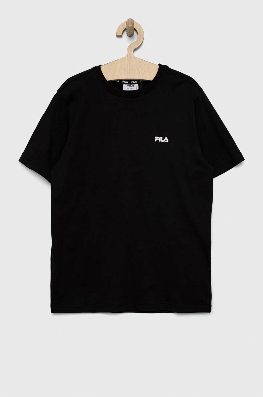 Levně Dětské bavlněné tričko Fila černá barva, s potiskem