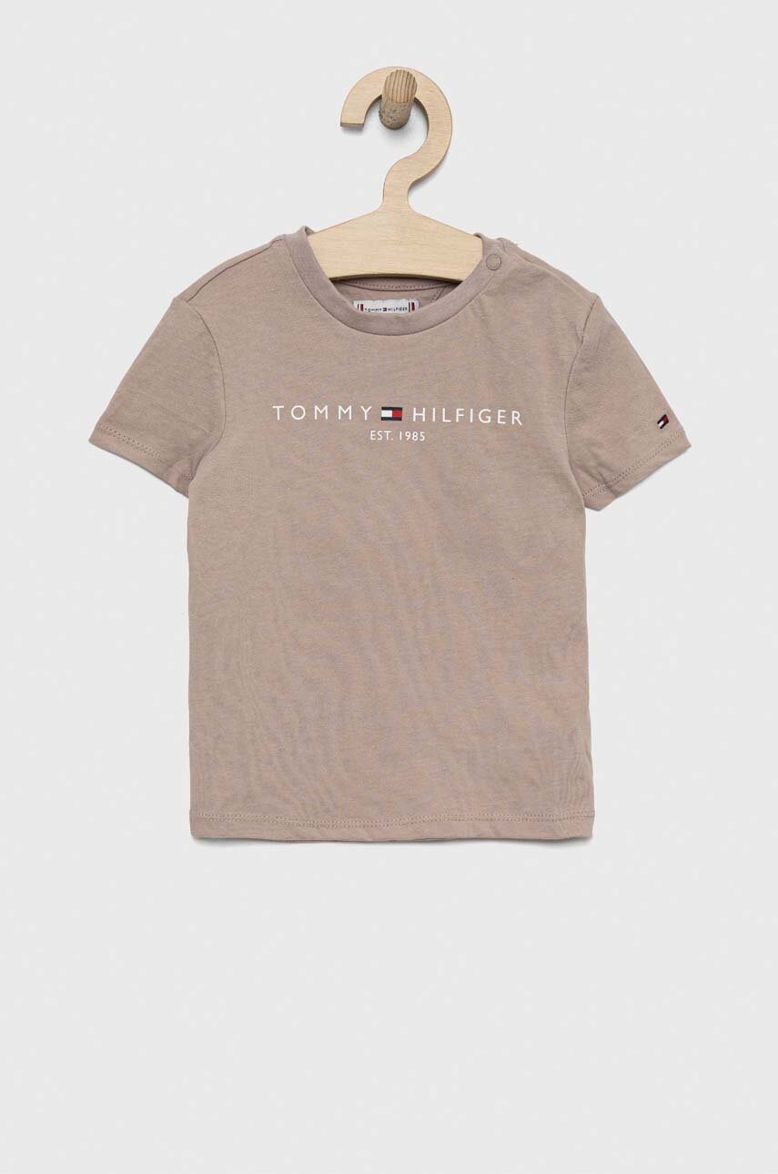 

Детская хлопковая футболка Tommy Hilfiger цвет бежевый с принтом