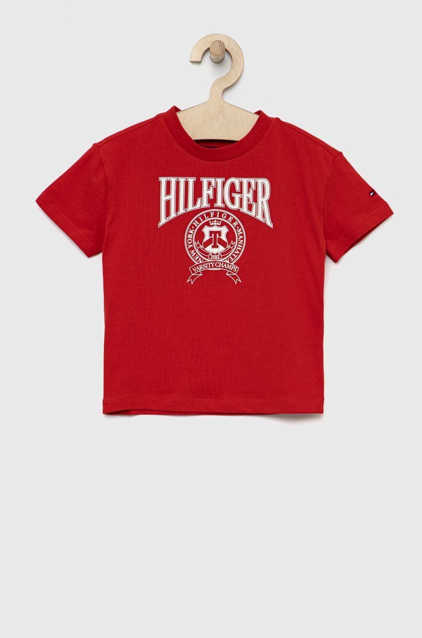 Dětské tričko Tommy Hilfiger červená barva - červená -  93 % Bavlna