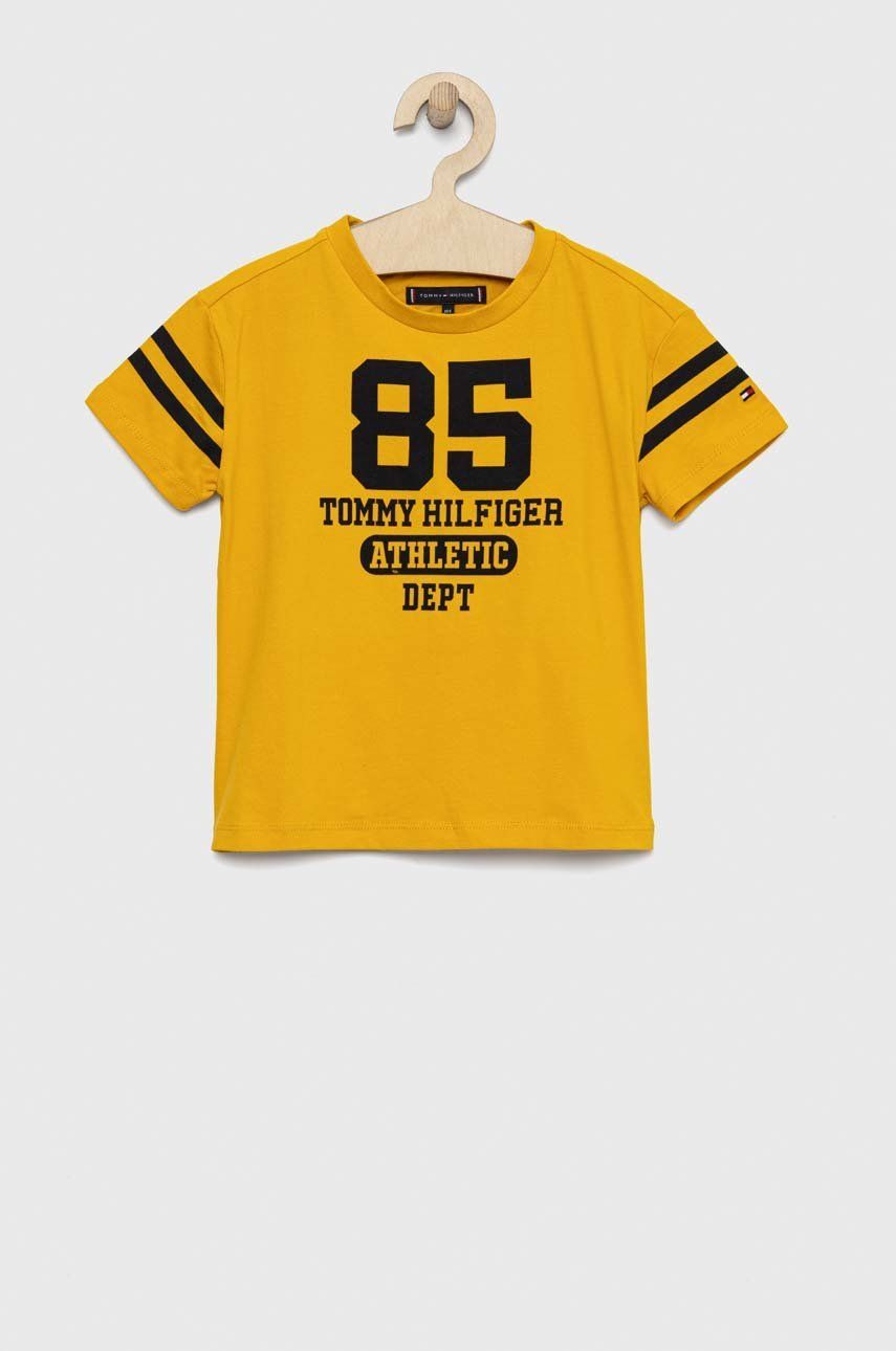 Levně Dětské tričko Tommy Hilfiger žlutá barva, s potiskem
