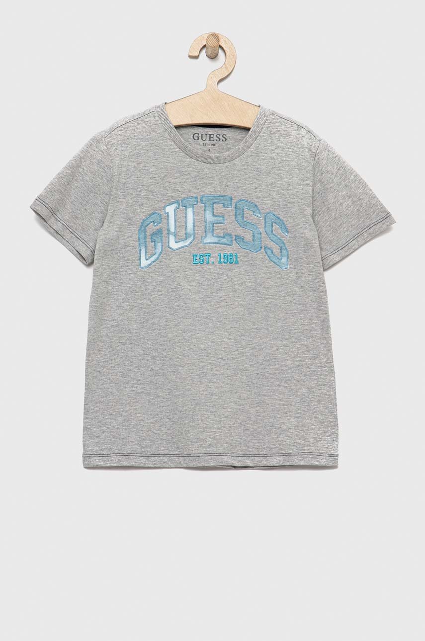 

Дитяча футболка Guess колір сірий меланж