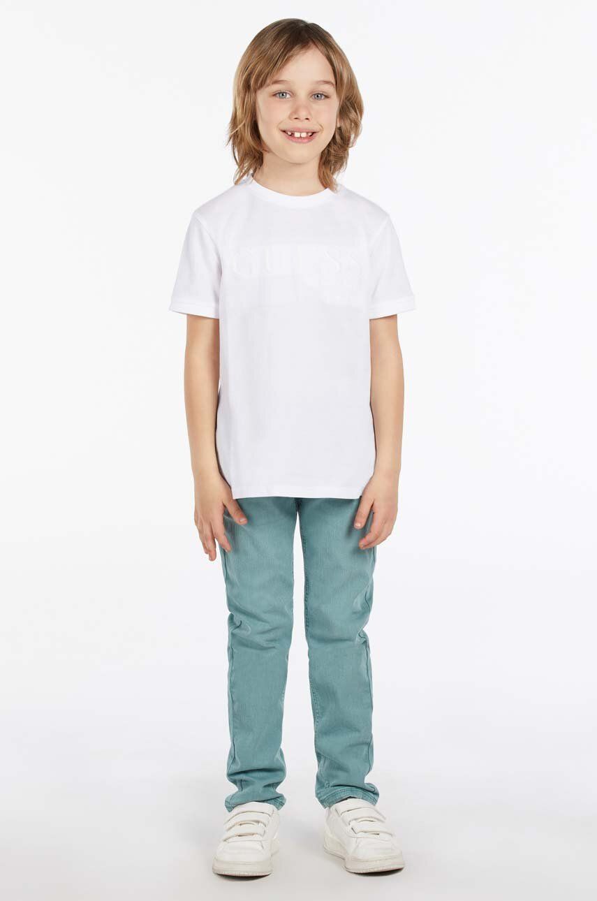 Dětské bavlněné tričko Guess bílá barva, s aplikací - bílá -  100 % Bavlna