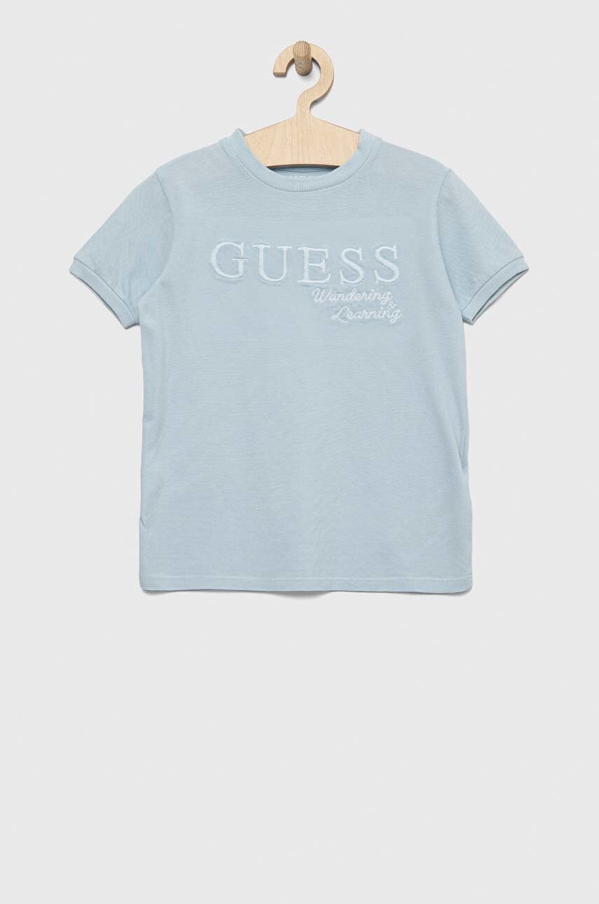 

Детская хлопковая футболка Guess с аппликацией