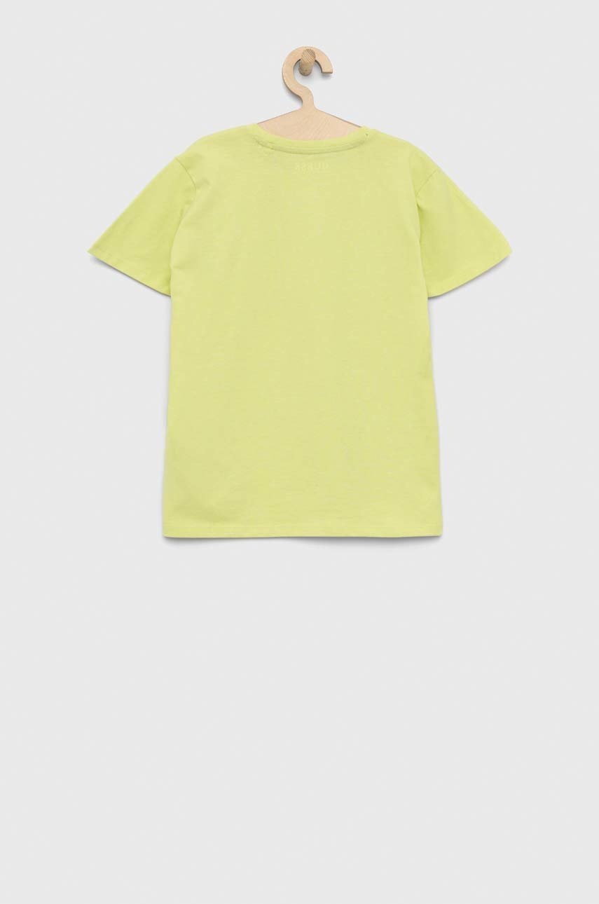

Детская хлопковая футболка Guess цвет зелёный с принтом