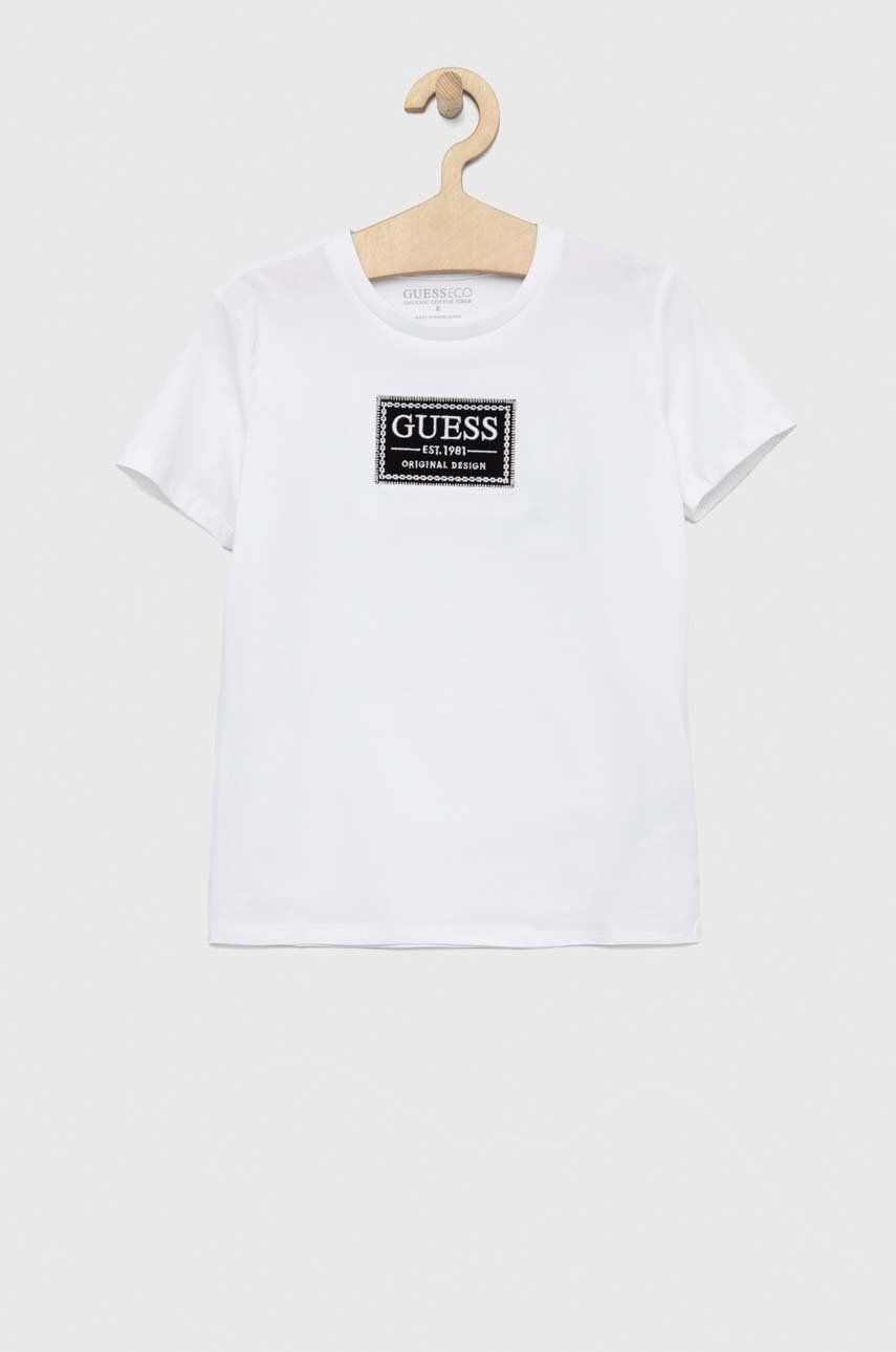 

Детская футболка Guess цвет белый с аппликацией