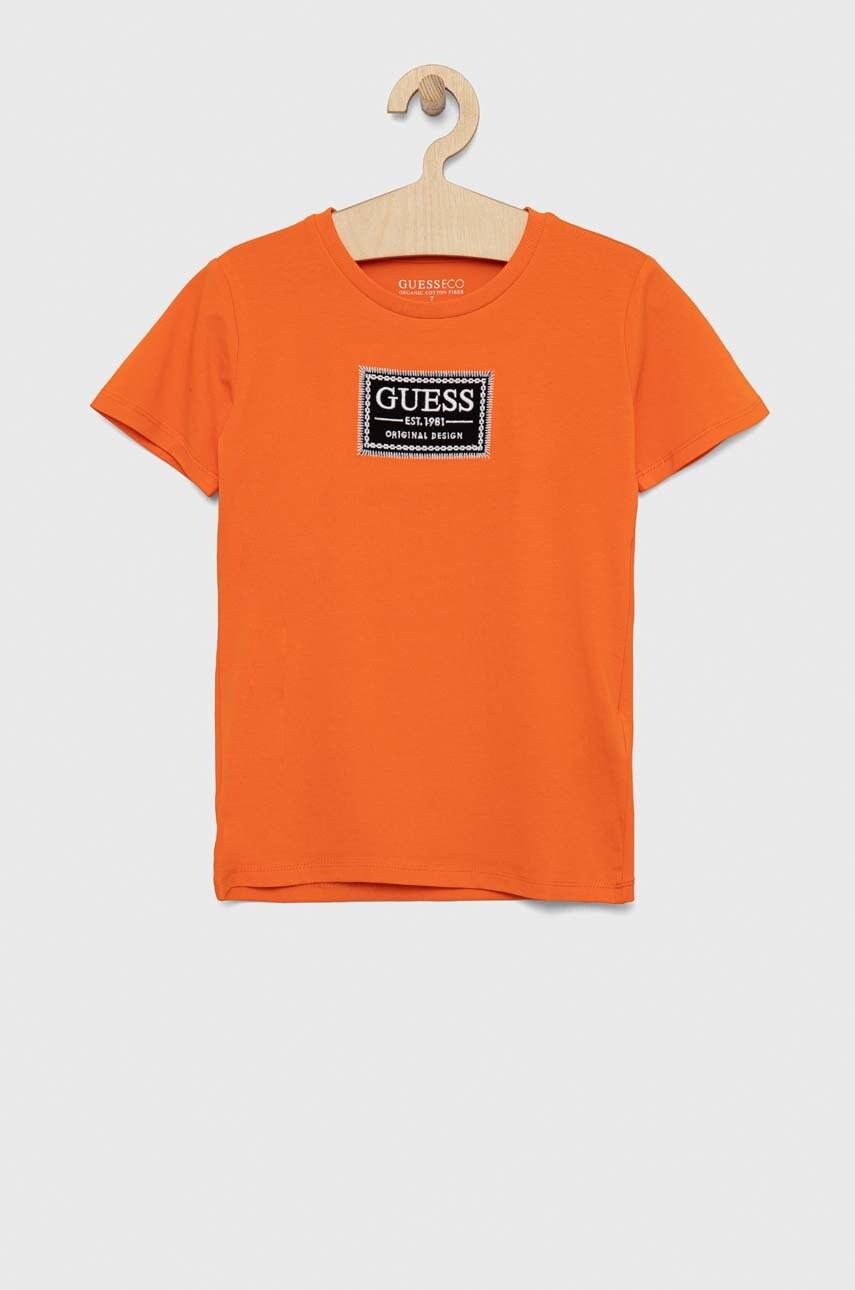 

Дитяча футболка Guess колір помаранчевий з аплікацією