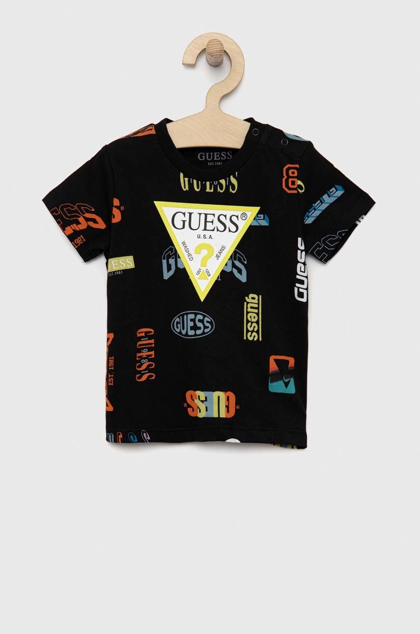 Дитяча бавовняна футболка Guess колір чорний з принтом Дитяча бавовняна футболка Guess колір чорний з принтом
