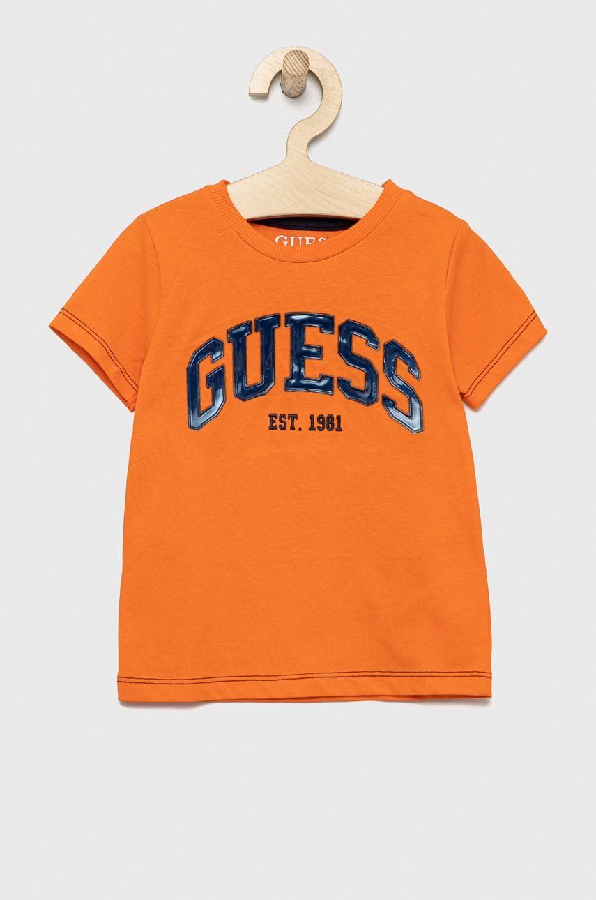 Dětské bavlněné tričko Guess oranžová barva - oranžová -  100 % Bavlna