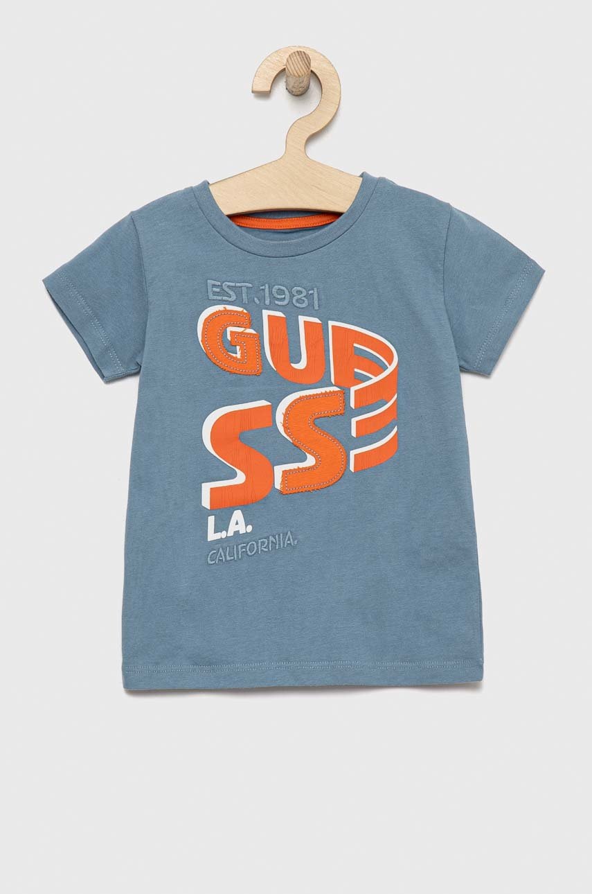 

Детская хлопковая футболка Guess с принтом