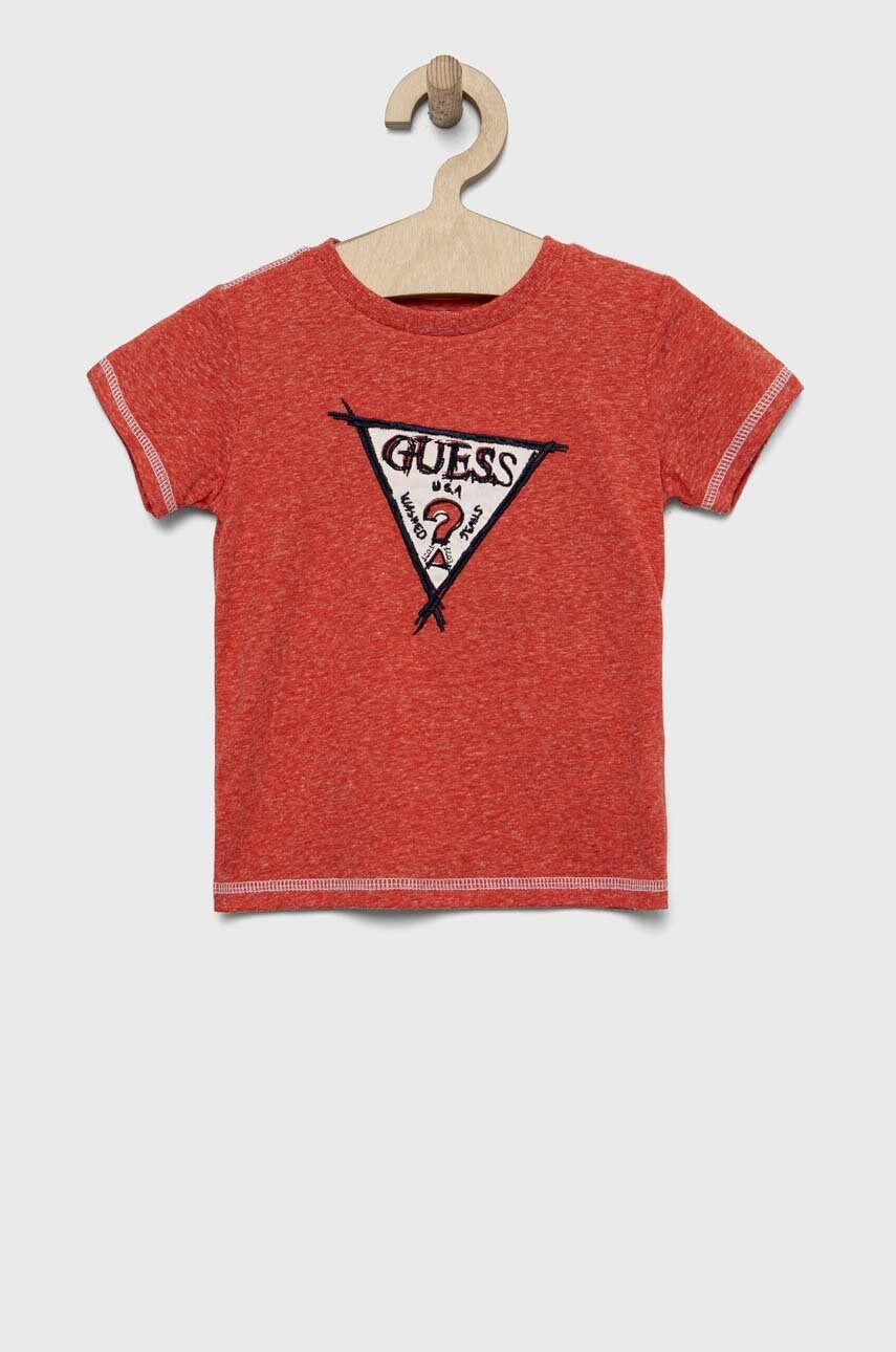 

Дитяча футболка Guess колір червоний меланж