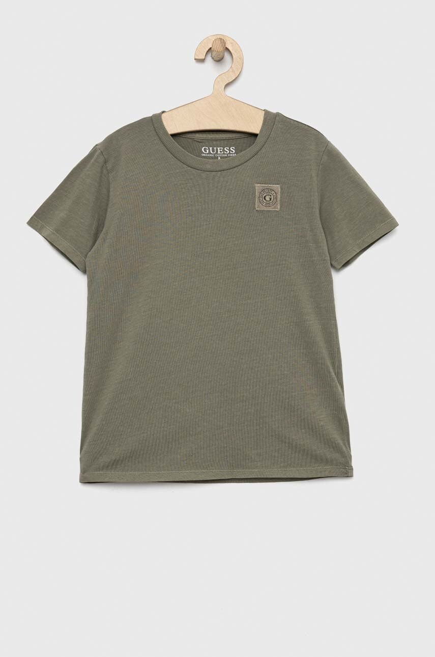 

Памучна тениска с две лица Guess в зелено с изчистен дизайн, Зелен