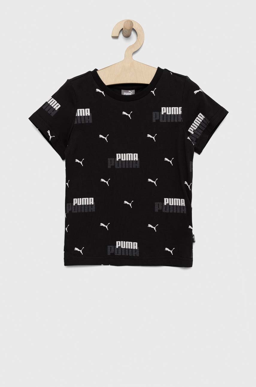 

Детска памучна тениска Puma ESS+ LOGO POWER AOP Tee B в черно с десен, Черен