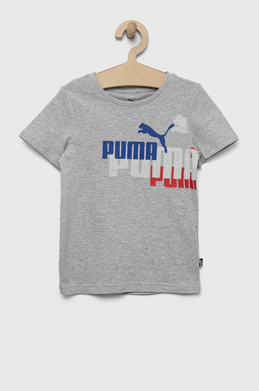 Puma tricou de bumbac pentru copii ess+ logo power tee b culoarea gri, cu imprimeu