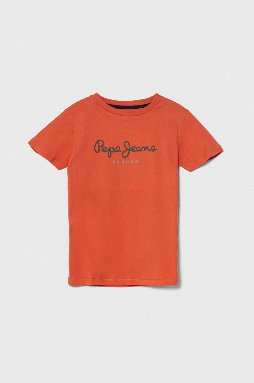 Pepe Jeans tricou de bumbac pentru copii PJL BJ culoarea portocaliu, cu imprimeu