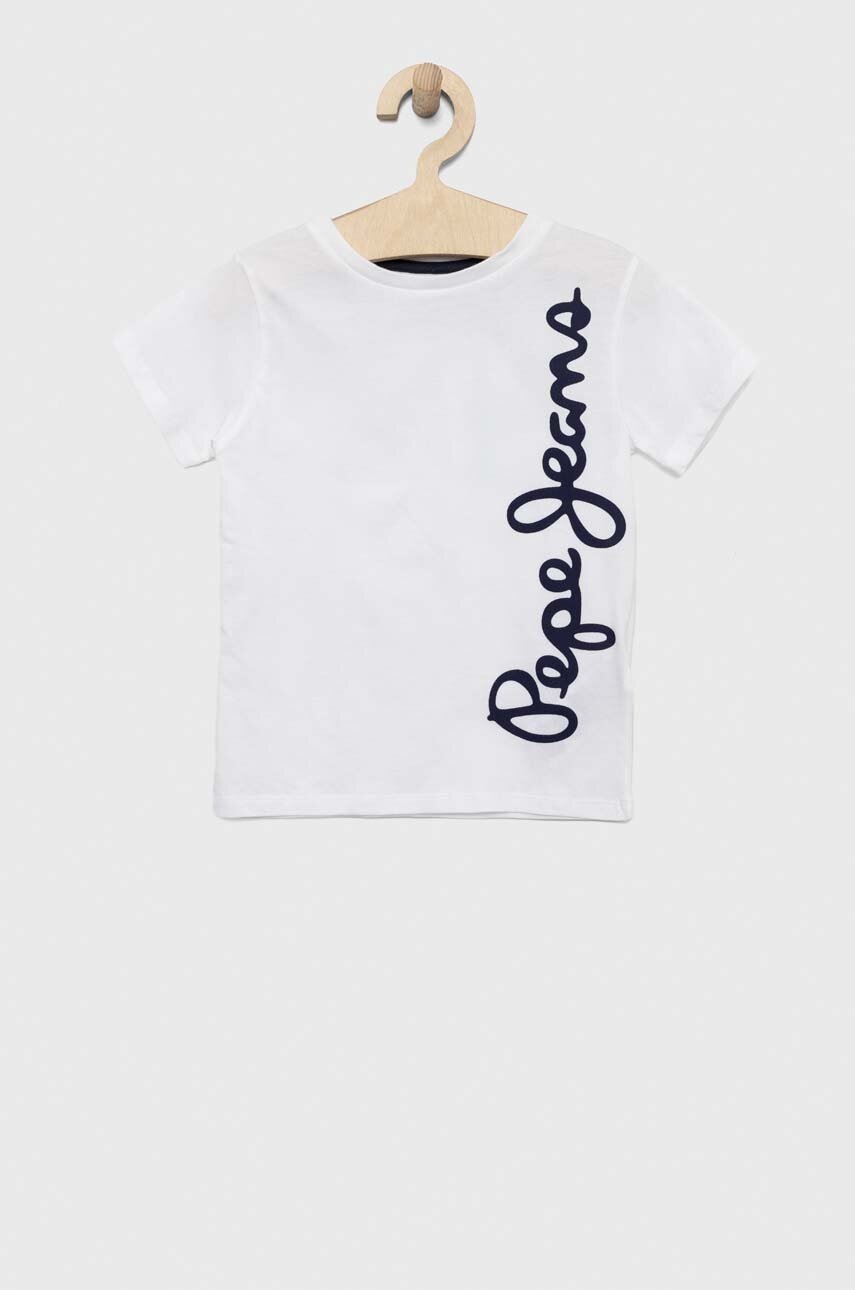 

Дитяча бавовняна футболка Pepe Jeans колір білий з принтом
