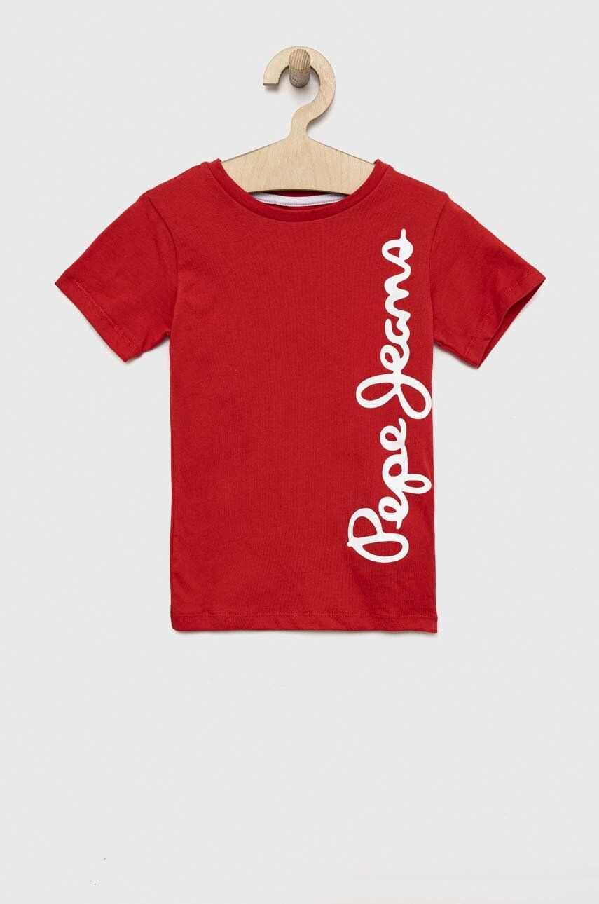 Pepe Jeans tricou de bumbac pentru copii culoarea rosu, cu imprimeu