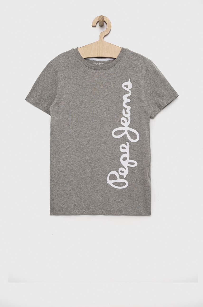 Pepe Jeans tricou de bumbac pentru copii culoarea gri, cu imprimeu