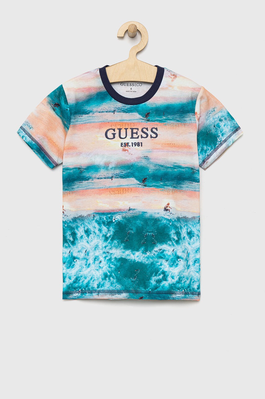 

Детска памучна тениска Guess с десен, Многоцветен