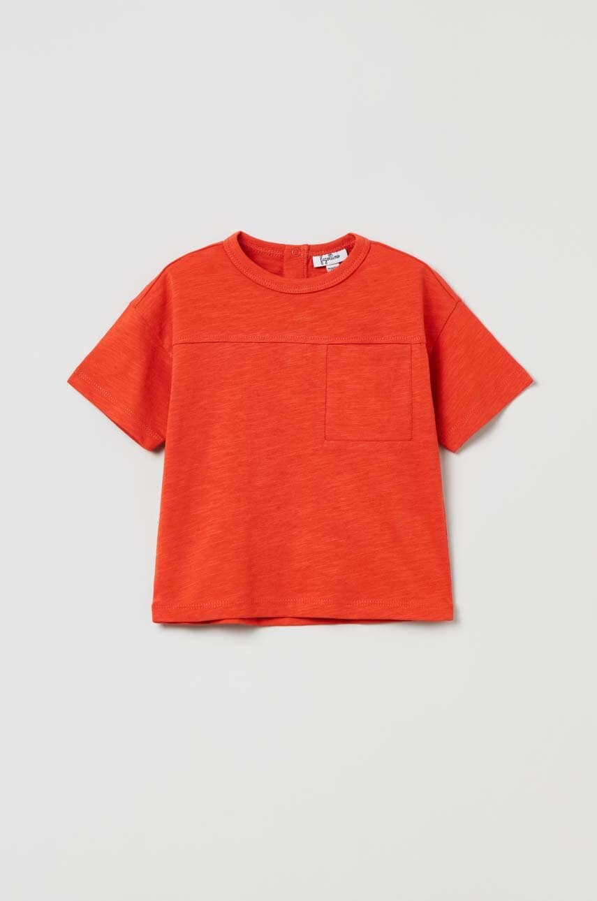 OVS tricou din bumbac pentru bebelusi culoarea portocaliu, neted