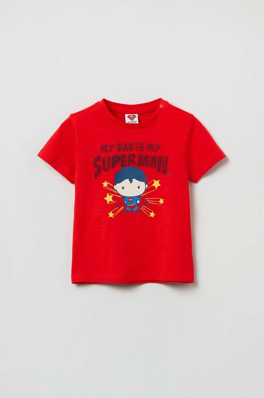Bavlněné dětské tričko OVS červená barva, s potiskem - červená -  100 % Bavlna